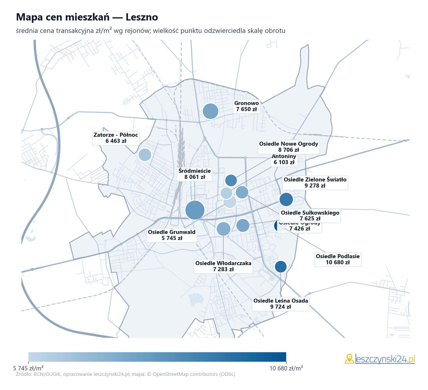 Mapa cen mieszkań - Leszno