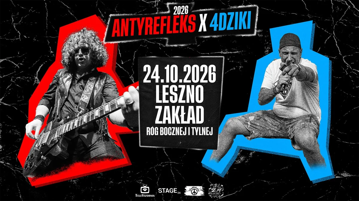 Grafika promocyjna wydarzenia AntyRefleks i 4dziki w Lesznie