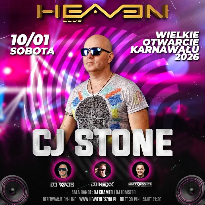 Grafika promocyjna wydarzenia CJ STONE — Wielkie otwarcie Karnawału 2026 w Heaven Leszno