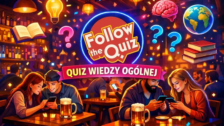 Grafika promocyjna wydarzenia Follow the Quiz: Leszno — quiz wiedzy ogólnej na telefonie