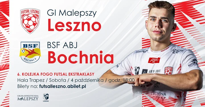 Obrazek przedstawia grafikę promocyjną wydarzenia Mecz futsalu: GI Malepszy Leszno vs BSF ABJ Powiat Bochnia