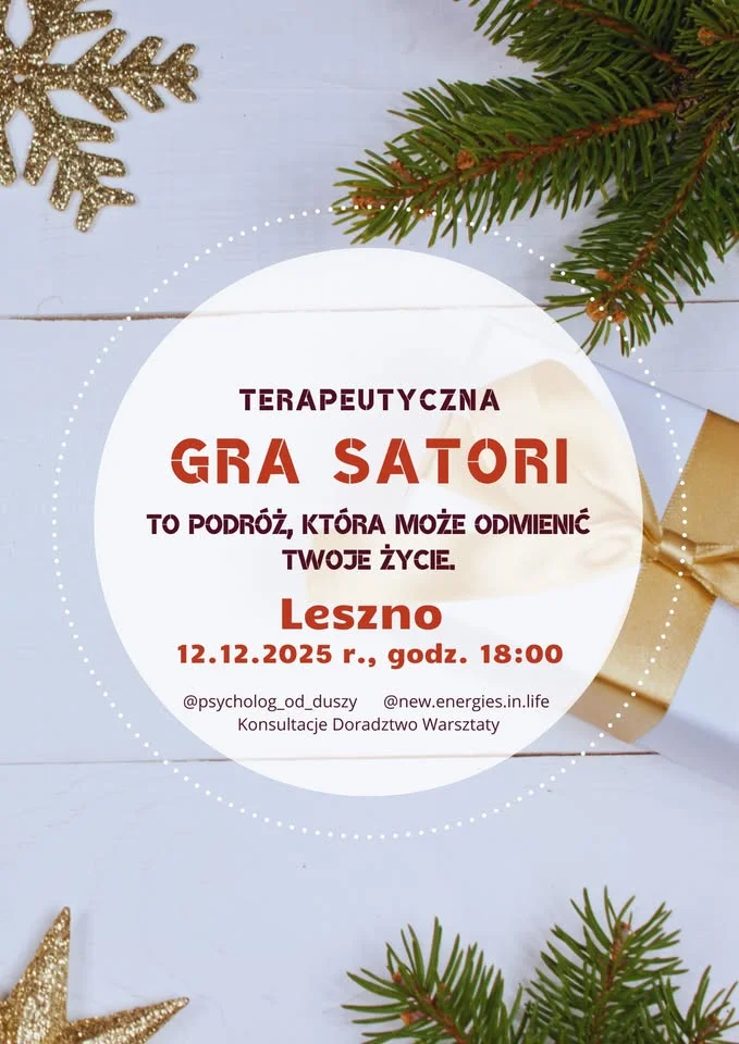 Grafika promocyjna wydarzenia Gra Satori. Grupowy Proces Terapeutyczny. Leszno — Radykalne Wybaczanie