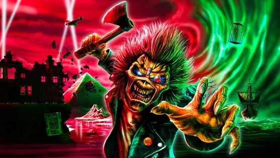 Grafika promocyjna wydarzenia IRON MAIDEN 14 czerwca — wyjazdy z Poznania, Leszna i Wrocławia (Hradec Králové)