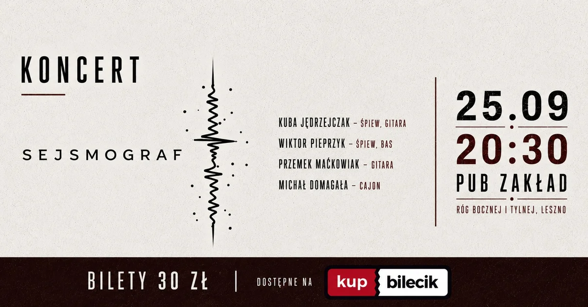 Grafika promocyjna wydarzenia Sejsmokoncert w Lesznie
