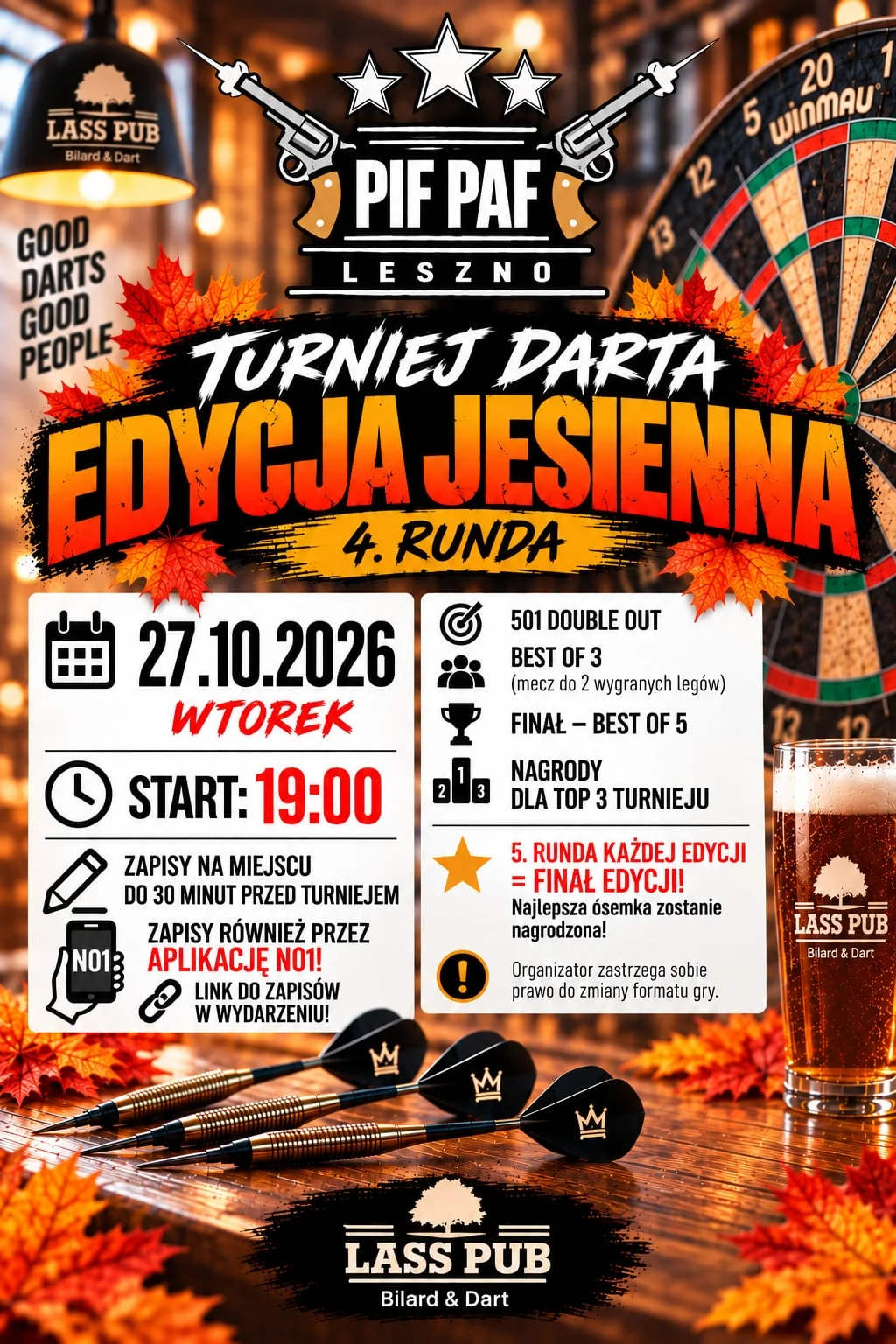 Grafika promocyjna wydarzenia LassPub Leszno Dart Series – Edycja Jesienna 4/5: turniej darta