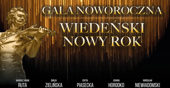 Obrazek przedstawia grafikę promocyjną wydarzenia Wiedeńska Gala Noworoczna w Lesznie — koncert operetkowych i operowych przeboju