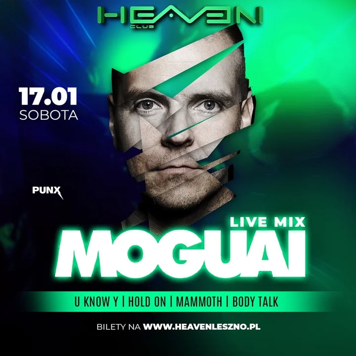 Grafika promocyjna wydarzenia MOGUAI Sobota w Heaven – impreza i koncert 17 stycznia 2026