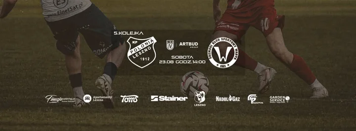Obrazek przedstawia grafikę promocyjną wydarzenia Mecz Polonia 1912 Leszno vs Warta Śrem — V kolejka IV ligi