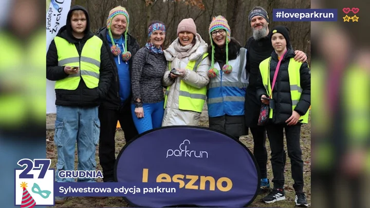 Grafika promocyjna wydarzenia Sylwestrowa #573 edycja parkrun Leszno — poranne pożegnanie roku