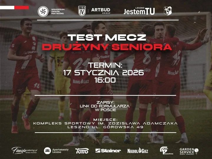 Grafika promocyjna wydarzenia TESTY - Polonia 1912 Leszno: test-mecz I zespołu, 17 stycznia 2026