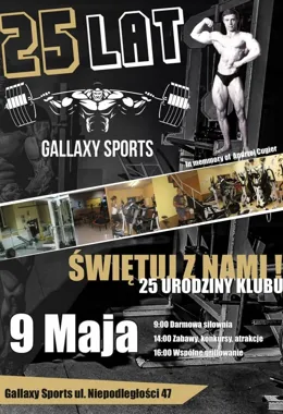 Grafika promocyjna wydarzenia 25 lat Gallaxy Leszno – jubileuszowy dzień pełen sportu, wspomnień i rodzinnej atmosfery