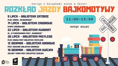 Grafika promocyjna wydarzenia Bajkomotywa: wakacyjna trasa