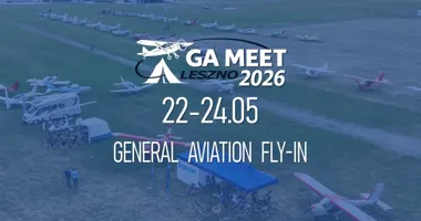 Grafika promocyjna wydarzenia GA MEET Leszno 2026 – lotnicze spotkanie fly‑in na lotnisku w Lesznie