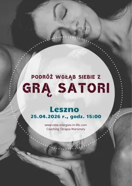 Grafika promocyjna wydarzenia GRA SATORI w Lesznie – warsztat o wybaczaniu, relacjach i pracy z podświadomością
