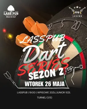 Grafika promocyjna wydarzenia LassPub Leszno Dart Series – sezon 2 wraca do gry