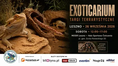 Grafika promocyjna wydarzenia Targi Terrarystyczne Exoticarium w Lesznie