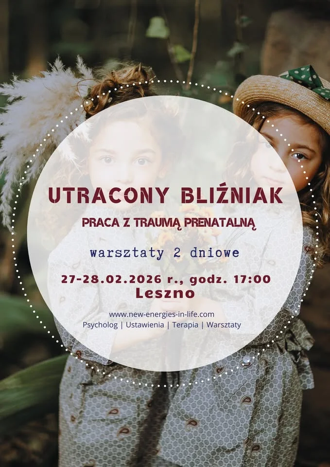 Grafika promocyjna wydarzenia UTRACONY BLIŹNIAK: praca z traumą prenatalną w Lesznie