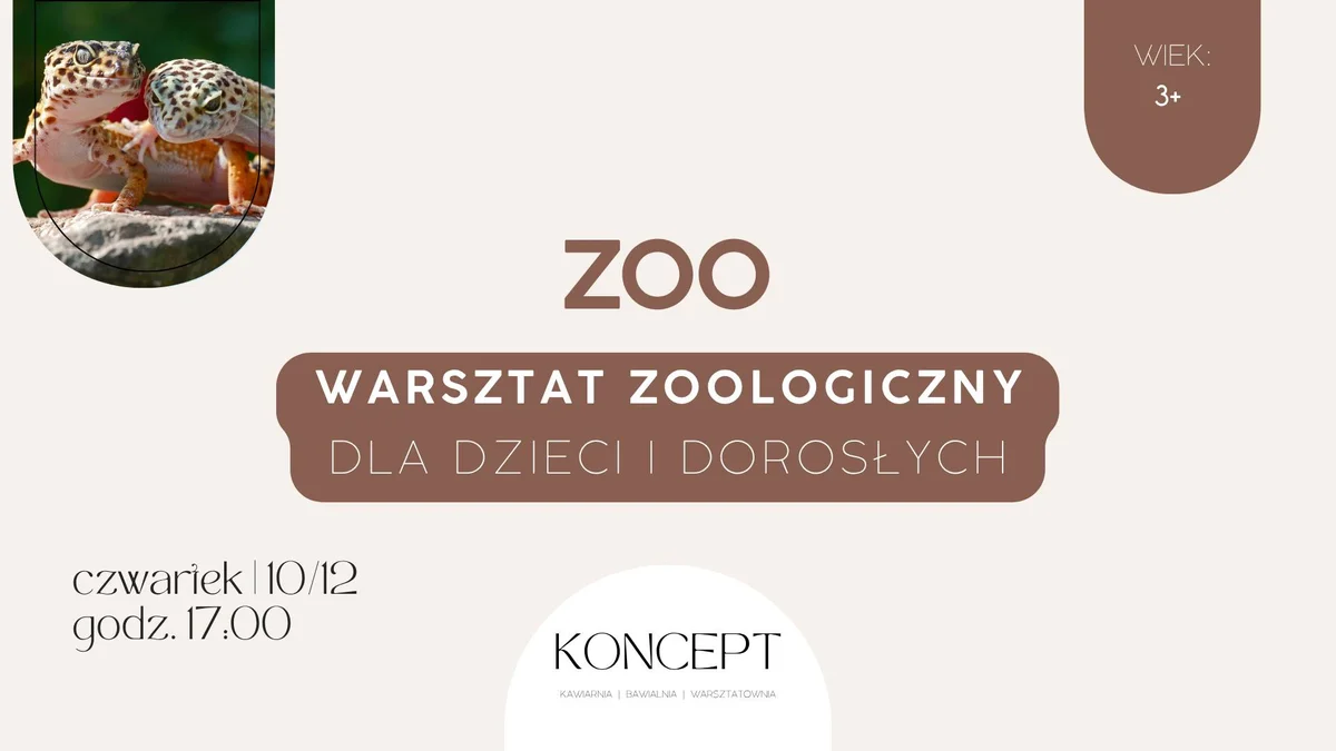 Grafika promocyjna wydarzenia Warsztaty zoologiczne: agama i gekon w Lesznie