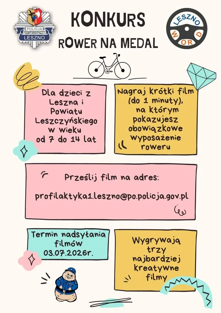 Dzieci z Leszna mają nakręcić film o rowerze - policja czeka na trzy prace
